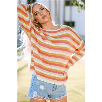 Orange Stripe Long Sleeve Knitted Sweater