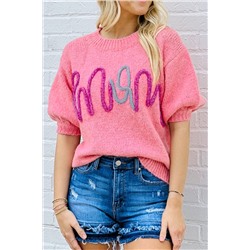 Bonbon Mom Tinsel Front Short Sleeve Sweater