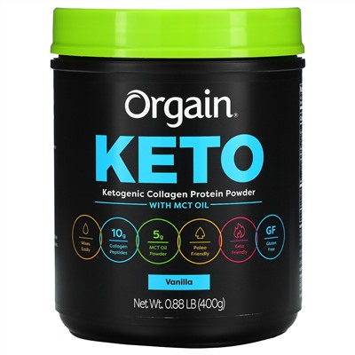 Orgain, Keto, Ketogenic Collagen Protein Powder with MCT Oil, Vanilla, 0.88 lb (400 g)