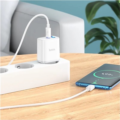 Адаптер Сетевой с кабелем Hoco C105A PD QC3.0 USB/Type-C 20W (Type-C/Type-C) (white)