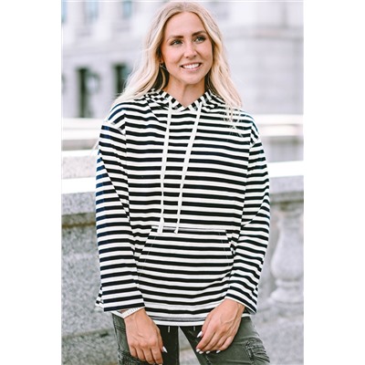 Stripe Kangaroo Pocket Drawstring Hoodie