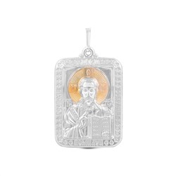 Подвеска-икона из родированного серебра с золочением - Спаситель