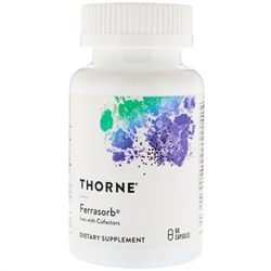 Thorne Research, Ferrasorb, железо с кофакторами, 60 капсул