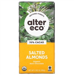 Alter Eco, плитка органического темного шоколада, соленый миндаль, 70% какао, 80 г (2,82 унции)