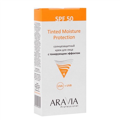 398836 ARAVIA Professional Солнцезащитный крем для лица с тонирующим эффектом Tinted Moisture Protection SPF 50, 50 мл