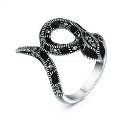 Кольцо из чернёного серебра с эмалью и марказитами - Змея GAR3170эч