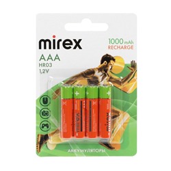 Аккумулятор Mirex, Ni-Mh, AAA, HR03-4BL, 1.2В, 1000 мАч, блистер, 4 шт.