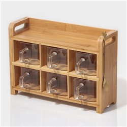 Банки стеклянные для хранения сыпучих продуктов «Тури», 8 предметов: 6 банок 300 мл, 8×6 см, ложка, бамбуковый ящик