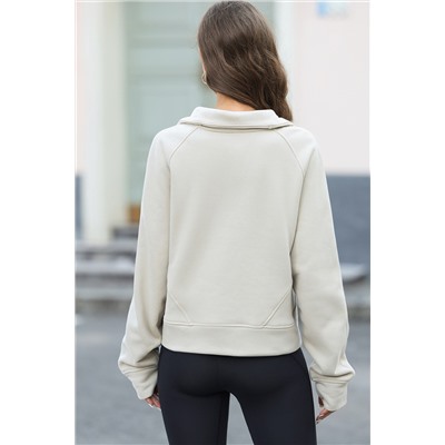 Apricot Half Zipper Kangaroo Pocket Sweatshirt