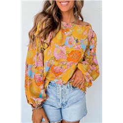 Ginger Floral Print Ruffle Puff Sleeve Blouse