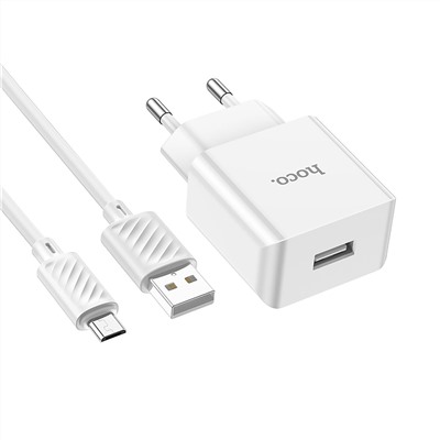 Адаптер Сетевой с кабелем Hoco C106A Leisure USB 2,1A/10W (USB/Micro USB) (white)