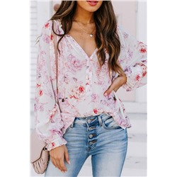 Multicolour Vibrant Floral Printed Ruffle Trim Blouse