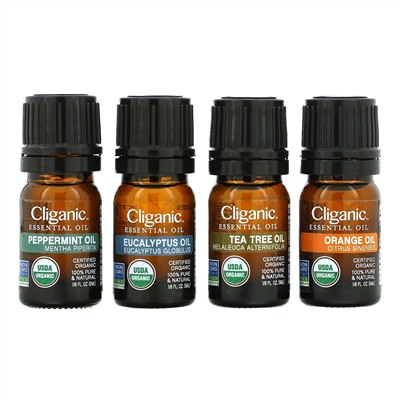 Cliganic, Essential Oils, Aromatherapy Set, 4 Piece Set