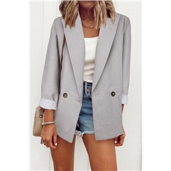Серый двубортный пиджак с лацканами