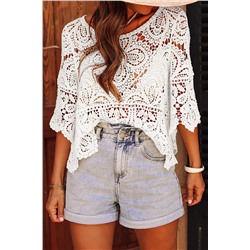 Oatmeal Bohemian Macrame Lace Crochet Half Sleeve Blouse