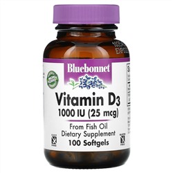 Bluebonnet Nutrition, Vitamin D3, 1,000 IU (25 mcg), 100 Softgels
