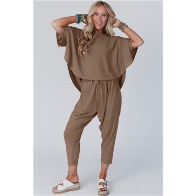 Simply Taupe High Low Boxy Fit Tee and Crop Pants Set