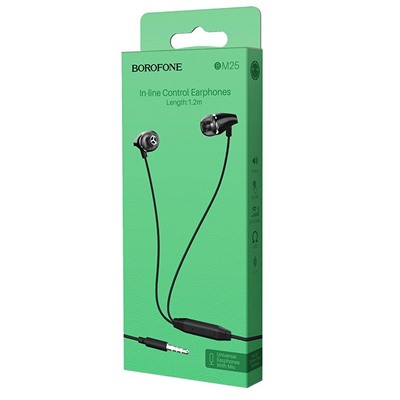 Проводные наушники с микрофоном внутриканальные Borofone BM25 Sound edge (повр.уп.) Jack 3,5  (black)