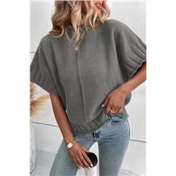 Medium Grey Mock Neck Batwing Short Sleeve Knit Sweater