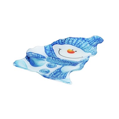 Блюдо стеклянное сервировочное Доляна «Снеговик в голубом», 22×15 см