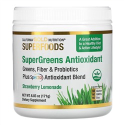 California Gold Nutrition, SUPERFOOD - Supergreens Antioxidant, Greens, Fiber & Probiotics, Strawberry Lemonade, 6.03 oz (171 g)