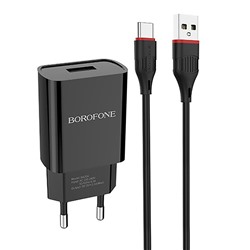 Адаптер Сетевой с кабелем Borofone BA20A Sharp USB 2,1A/10W (USB/Type-C) (black)