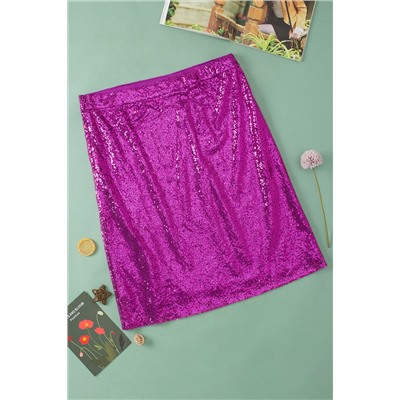 Violet Sequined High Waist Plus Size Midi Skirt