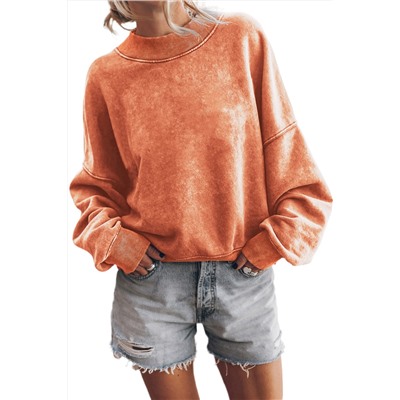 Orange Drop Shoulder Crew Neck Pullover Sweatshirt