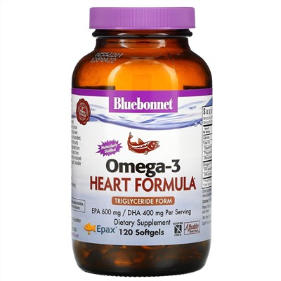 Bluebonnet Nutrition, Натуральная формула для поддержки сердца с омега-3, 120 мягких желатиновых капсул