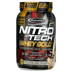 Muscletech, Nitro Tech, 100% Whey Gold, сывороточный протеин, печенье с кремом, 1,00 кг (2,21 фунта)