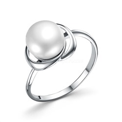 Кольцо из серебра с культивированным белым жемчугом родированное 04-701-0073