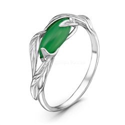 Кольцо из серебра с нат.зелёным агатом родированное