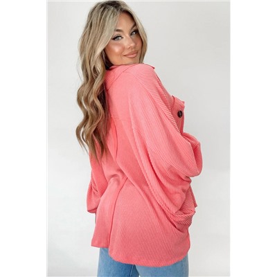 Pink Corded Flap Pocket Henley Top