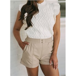 White Textured Ruffled Mock Neck Knitted Vest