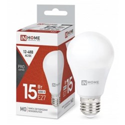 Лампа светодиодная IN HOME, E27, 15 Вт, 1200 лм, 4000 К, свечение белое