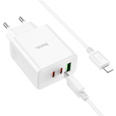 Адаптер Сетевой с кабелем Hoco C126A PD 2Type-C/USB 40W (Type-C/Lightning) (white)