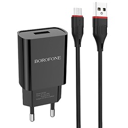 Адаптер Сетевой с кабелем Borofone BA20A Sharp USB 2,1A/10W (USB/Micro USB) (black)