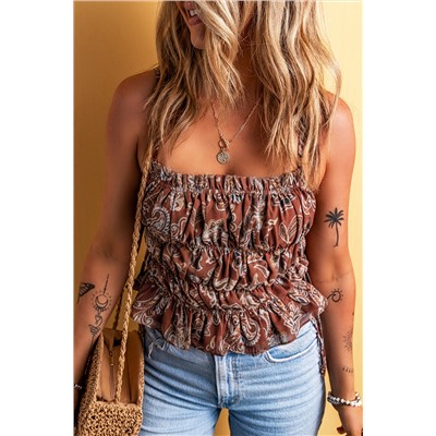 Chestnut Paisley Ruched Tank Top