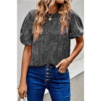 Black Cheetah Short Puff Sleeve Blouse