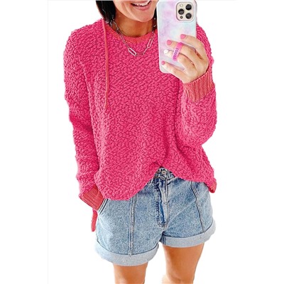 Розовый текстурный свитер оверсайз с капюшоном