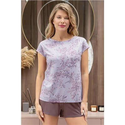 Комплект жен: фуфайка (футболка), шорты Mia Cara AW22WJ363 Rosa Del Te сливовый полосы