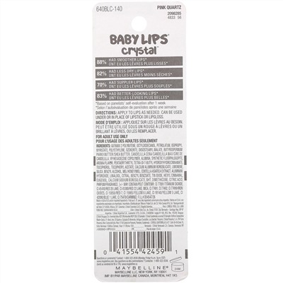 Maybelline, Baby Lips Crystal, увлажняющий бальзам для губ, розовый кварц 140, 4,4 г