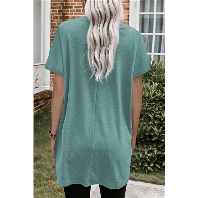 Light Green Side Pockets Short Sleeve Tunic Top