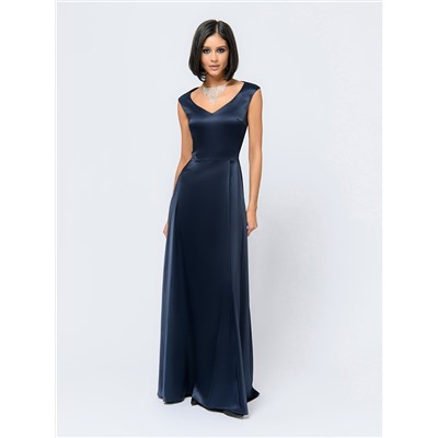 Платье темно-синего цвета длины макси с имитацией запаха