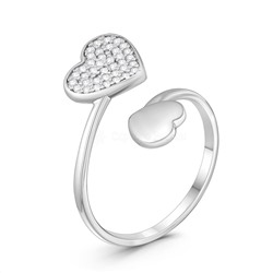 Кольцо разъёмное женское из серебра с фианитами родированное - Сердца 925 пробы к-7616р200