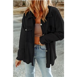Black Contrast Flap Pockets Relaxed Shacket