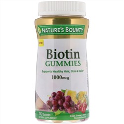 Nature's Bounty, Biotin Gummies, Grape, Orange & Cherry Flavored, 1,000 mcg, 110 Gummies