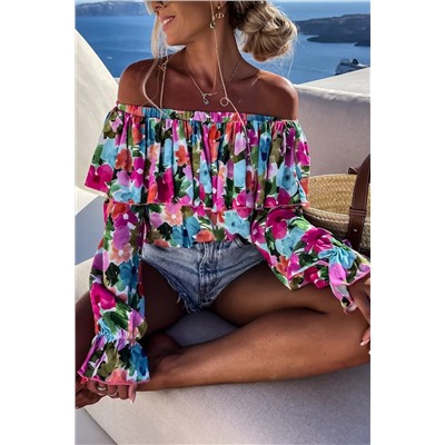 Floral Print Ruffled Off Shoulder Blouse