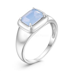 Кольцо из серебра с плавленым кварцем цвета лунный голубой родированное 00111144РС