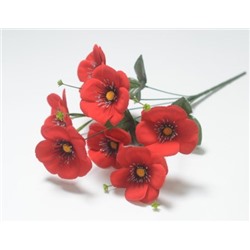 Искусственные цветы, Ветка в букете мак бархатный с серебряной тычинкой 7 голов (1010237) красный